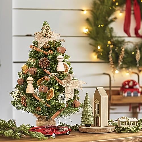 WBHome 1.8 Feet Pre-lit Decorated Tabletop Christmas Tree, Boho-Minimalist Christmas Themed Decorations with Pine Cones, Pre-Lit Mini Christmas Tree, 35 Bulbs