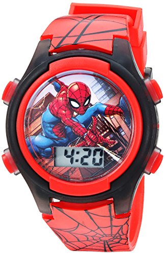 Marvel Spiderman Boys' Light Up Quartz Watch with Plastic Strap, Red, SPD3515A