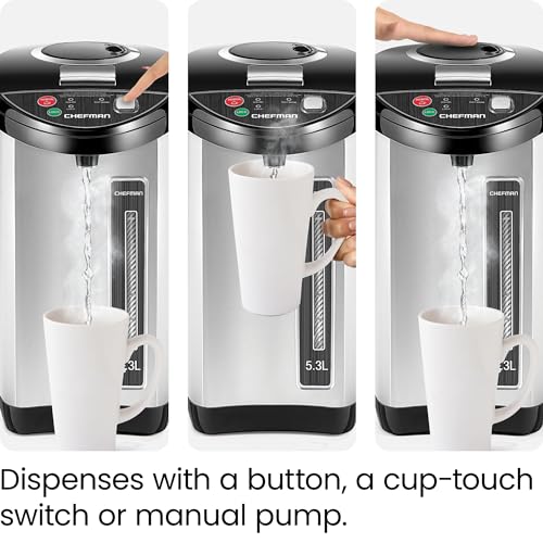 Chefman 5.3L Electric Hot Water Dispenser Urn w/Auto & Manual Dispense Buttons, 1700W, Safety Lock, Instant Heating, Auto-Shutoff/Boil Dry Protection, Insulated Stainless Steel - For Home & Office