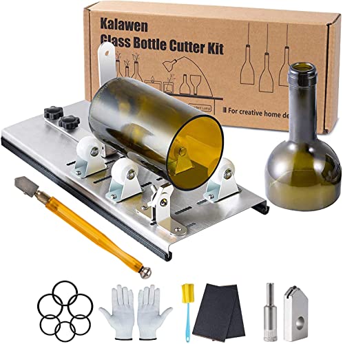 Kalawen Glass Bottle Cutter kit, 5 Adjustable Wheel Glass Cutter for Bottles Glass Cutting Tools for Round Bottle DIY Bottle Planters Glass Chandelier Candlestick (Medium)