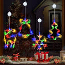 [Timer] 4 Pack Christmas Decorations Window Lights, Battery Operated Christmas Lights Reindeer Tree Jingle Bell Snowflake Window Lights with Suction Cup for Xmas New Year Decorations Indoor Outdoor