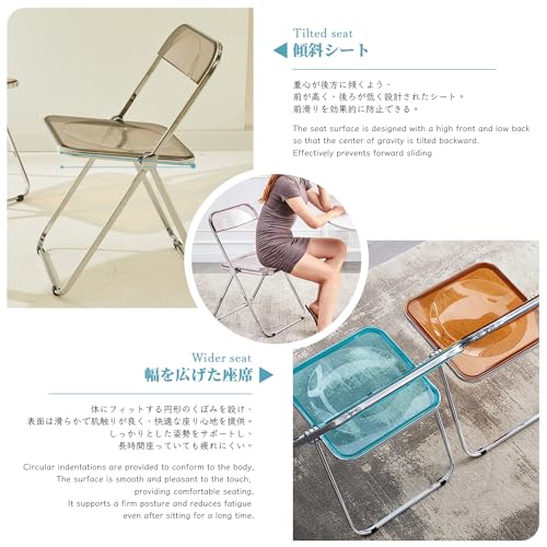 Modern Acrylic Folding Chairs-KAIHAOWIN Transparent Clear Folding Chair-Acrylic Ghost Stackable Crystal Seat-PC Plastic Living Room Seat-Chrome Frame Accent Side Chair for Outside Inside (Clear)