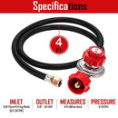 GasOne 2109-RED 4 ft High Pressure 0-20 PSI Adjustable Regulator with Red QCC-1 Type Hose-Works with Newer U.S. Propane Tanks