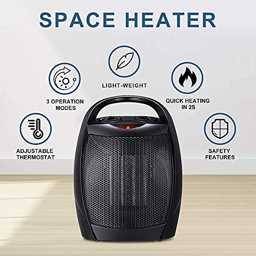 AVITONG Portable Electric Space Heater, 1500W/750W Ceramic Heater with Thermostat, Heat Up 15 Square Meter in Minutes, Safe and Quiet for Office Room Desk Indoor Use (Black)