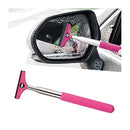 8sanlione Car Rearview Mirror Wiper, American Flag Telescopic Auto Mirror Squeegee Cleaner, Glass Mist Cleaning Tool with Retractable 98cm Handle, Portable Car Windows Water Removal (Pink/Car Logo)