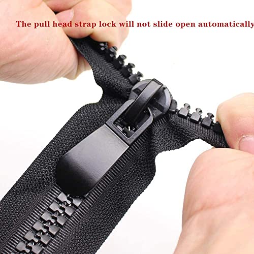 #10 2pcs Zippers Two Way Separating Plastic Double Slider Black Large Resin Zippers for Sewing, Parka, Winter Coat Heavy Duty Zippers Bulk for Clothes DIY Craft Bags(70cm/28inch)Large Size