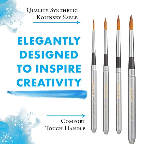 Princeton Aqua Elite NextGen Artist Travel Brush Set, Series 4850 Synthetic Kolinsky Sable for Watercolor, Includes Four Round Brushes Sizes 4, 8, 6 and 10