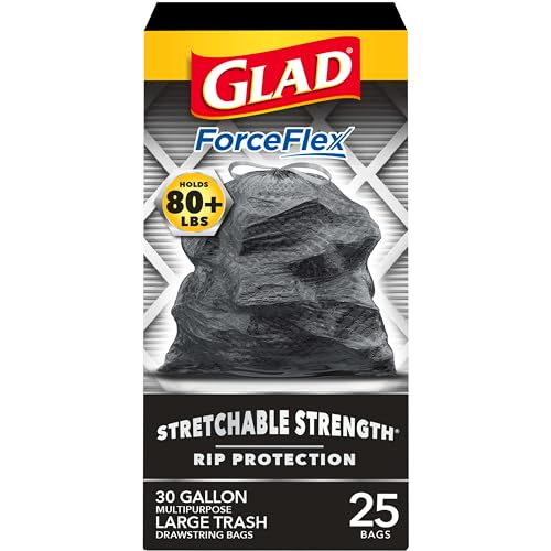 Glad Forceflex Trash Bags, Multipurpose Rubbish Bags with Stretchable Strength, Fits 30 Gallon Can, 25 Count