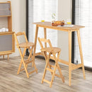 Giantex Folding Bamboo Bar Stools with Backrests, Wooden Counter Height Barstool Set with 2-Tier Footrests & Handles, Armless Dining Chairs for Home Bistro Cafe, No Assembly, 2-Pack, Natural