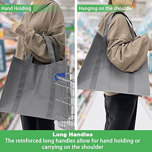 Reusable Grocery Shopping Bags 10 Pack Large Foldable Tote Bags Bulk, Eco Produce Bags with Long Handle for Shopping Groceries Clothes