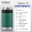 STUBiBudi Stubby Holder, Beer Cooler & Bottle Opener - Beer Gifts for Men Women - Premium 375ml Stubby Can Cooler for Cans Bottles & Tumbler 4 in 1 Stainless Steel Insulated Bottle Holder (Green)