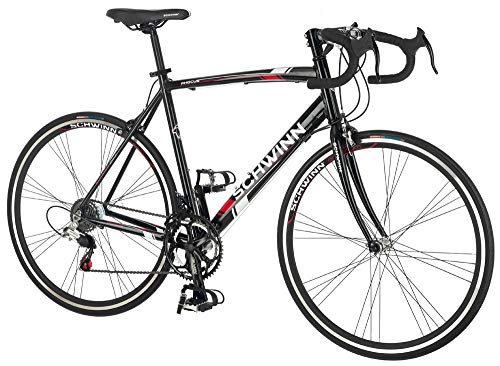 Schwinn Phocus 1400 Drop Bar Mens Road Bicycle, 45cm/Medium Aluminum Step-Over Frame, Carbon Fiber Fork, Shimano 14-Speed Drivetrain, 700c Wheels, Black