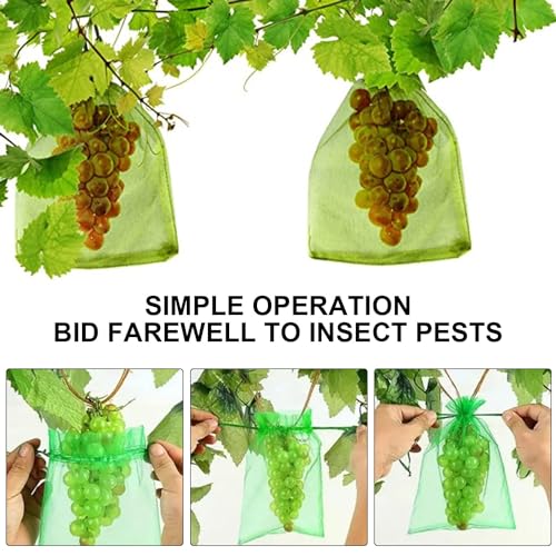 100 Pcs Fruit Protect Bags,Fruit Cover Mesh Bag with Drawstring,Reusable Mesh Garden Netting Protection Bags for Protecting Fruit Tree,Plants,Vegetables from Birds and Insects