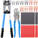 Glarks 42Pcs Battery Cable Lug Crimping Tool Wire Crimper with Cable Cutter and Wire Lugs Ring Terminal Connectors and Heat Shrink Tubing for 10, 8, 6, 4, 2, 1/0 AWG Wire Cable Cutting and Crimping