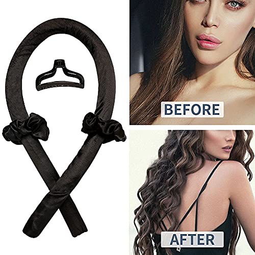 Wimarn® Heatless Hair Curlers For Long Hair to Sleep Overnight, No Heat Natural Curl Ribbon with Hair Clips and Scrunchie, Sleeping Curls Silk Ribbon Hair Rollers for Long Hair. (Black)