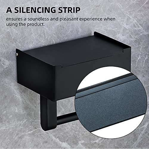 Eacam Black Stainless Steel Toilet Paper Holder with Wipes Dispenser,Mobile Phone Rack for Bathroom with Wipe Storage Shelf Keep Your Wipes Out of Sight - Wall Mount Paste Mount