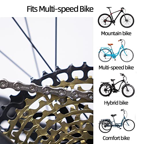 ZTTO Bike Chain 6/7/8/9/10/11/12 Speed Bicycle Chain with Quick Link 116/126 Link Universal, Silver(6/7/8 Speed)