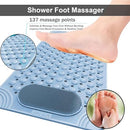 Bathtub Shower Mat Non-Slip with Suction Cups & Drain Holes Feet Massage Rubber Bath tub Mat Extra Long Machine Washable Bathroom Rug for Kids Elderly 70x36CM (Blue)