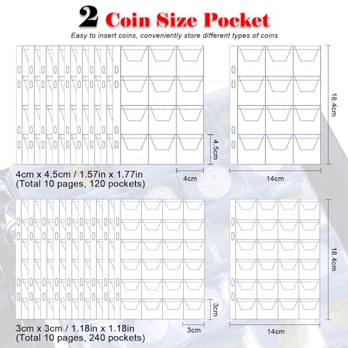 Intendvision Coin Collection Album - 20 Pages 360 Pockets Coin Storage for Collectors, 2 Coin Size Pockets Coin Holder Coin Collection Book for Coins, U.S.Pennies Dimes Nickels Quarters, Small Badges