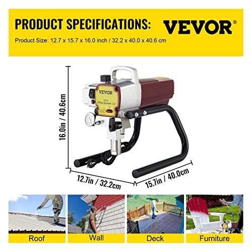 VEVOR Paint Sprayer 220V 1500W Airless Paint Sprayer 15m Hose Paint Gun 3300PSI Paint Sprayers for Home for Ships, Bridges, Towers, Poles and Other Large Long-Term Industry Metal Structures