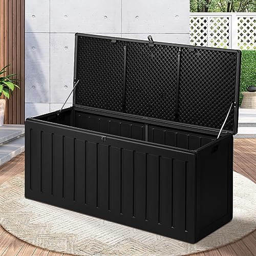 LI LIVSIP 490L Outdoor Storage Deck Box - Waterproof & Lockable Large Storage Container with Handle for Garden Tools Furniture Cushions Sporting Gears, 136KG Load Capacity, Black