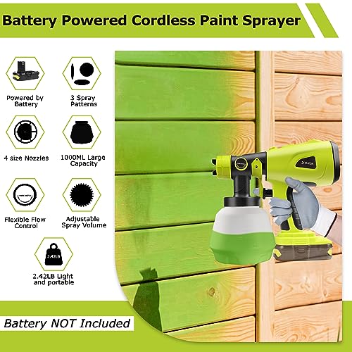 TAIRDA Cordless Paint Sprayer for Ryobi 18V Battery, Handheld HVLP Paint Sprayer with 1000ML Container, Electric Paint Sprayer for Painting Ceiling, Fence, Cabinets, Walls (NO Battery)
