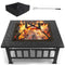 VOUNOT Fire Pit Table with BBQ Grill Shelf, 3 in 1 Square Firepit for Barbecue, Heater, Ice Pit, Metal Brazier for Garden Patio Outdoor, with Waterproof Cover