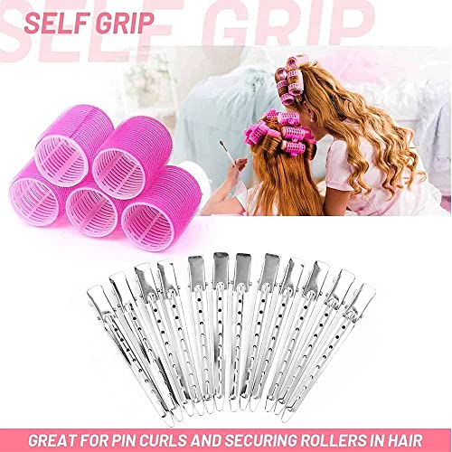 24pcs Hair rollers,12 Pcs Jumbo Big Hair Rollers Set Hair Curlers Self Grip Holding Rollers with 12 Stainless Steel Duckbill Clips for Long Medium Short Thick Fine Thin Hair Bangs Volume