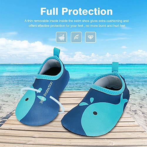 JOTO Water Shoes for Kids, Children Barefoot Quick-Dry Aqua Water Socks Slip-on Swim Beach Shoes for Girls and Boys Toddler -Navywhale