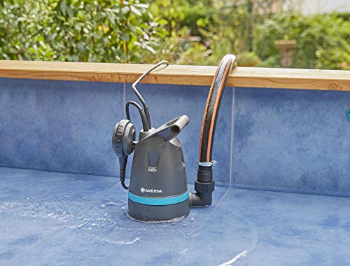 Gardena 8600 Basic Clear Water Submersible Pump: Drainage Pump with Flexible Hose Connection, Flow Rate up to 8,600 l/h, Flat Suction up to 4 mm, Float Switch with Continuous Running Function