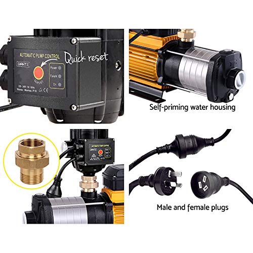 Giantz Water Pump, 2500W 240V Electric High Pressure Garden Pumps Controller Irrigation for Pool Pond Rain Tank Home Farm Clean, Multi Stage Fully Automatic Anti-rust Black Yellow