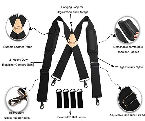 Tool Belt Braces Heavy Duty work suspenders Flexible Adjustable Straps with Comfortable Padded Shoulders Complete with 4 Loop Attachments