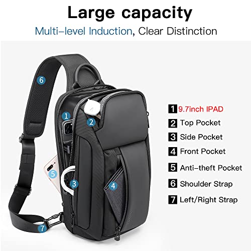 BANGE Sling Bag, Waterproof Men's Chest Bag Shoulder bags Crossbody Sling Backpack for Men……, 7566black, Minimal,casual