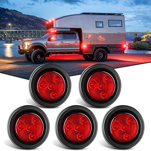 Nilight 5PCS Red Round Trailer LED Marker Clearance Light 4 LED Flush Mount with Plug Grommet Pigtail Hardwired for Trailer Truck RV (TL-19)