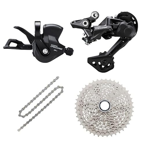 JGbike Compatible 10 Speed MTB 4pc groupset for Shimano Deore M4100: Right Shift Lever,4120 5120 SGS Long cage Rear Derailleur, 4100 11-42T 46T Cassette or Sunrace 11-46T Cassette, KMC X10 Chain
