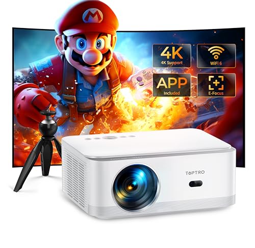 【Android TV & Electric Focus】 Projector 4K Supported Native 1080P with Built-in Apps, TOPTRO 20000 Lumens 5G WiFi Bluetooth Projector with Tripod, 4P/Auto Keystone, Portable Projector Home Cinema