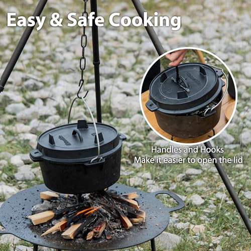 Naturehike Camping Dutch Oven, 4.25Qt Cast Iron Camp Cookware Pot With 2-In-1 Frying Skillet Lid, Pre-Seasoned for Outdoor BBQ Baking Campfire Cooking with Metal Handle Black