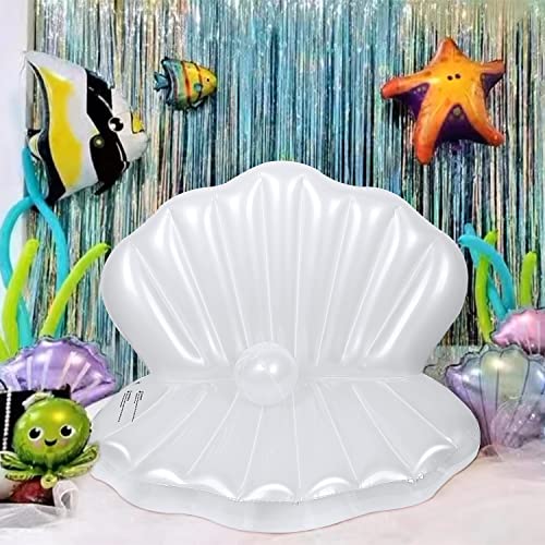 Zcaukya Inflatable Seashell Pool Float, 45.2 Inch Giant Clam Air-Filled Toys with Pearl Ball for Kids Birthday Party Swimming Pool Summer Beach Party Mermaid Ocean Theme Party Decor