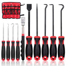 Swpeet 9Pcs Long Hook and Pick Set with Magnetic Telescoping Pick Up Tool Kit, Precision Scraper Gasket Scraping Hose Removal Puller Hook and Pick Set Perfect for Automotive and Electronic Tools