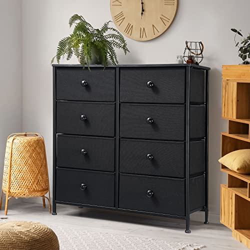 Luxsuite Chest of 8 Drawers Cabinet Tower Dresser Organizer Clothes Toys Storage Unit Fabric Bin Steel Frame Living Room Bedroom Hallway Entryway Furniture Black