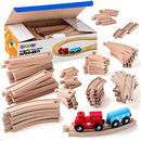 Play22 Wooden Train Tracks - 52 PCS Wooden Train Set + 2 Bonus Toy Trains - Train Sets for Kids - Car Train Toys is Compatible with Thomas Wooden Railway Systems and All Major Brands - Original - by