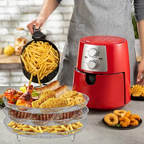 3 PCS Air Fryer Rack, Removable Air Fryer Stacking Rack with Anti-scalding Clip, Stainless Steel Air Fryer Dehydrator Rack Accessories for 4.2Qt, 5.3Qt, 5.5Qt, 5.8Qt, 6.8Qt Air Fryers (01)