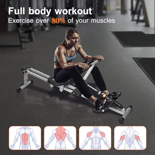 Centra Hydraulic Rowing Machine with Dual Slide Rail,12 Resistance Levels,3 Inclines,Custom Widened Foot Pedals for Full Body Exercise Cardio Workout and Home Use,120kg Capacity