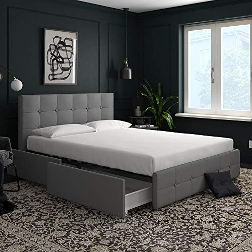 DHP Rose Linen Tufted Upholstered Platform Bed with Storage Drawers - Gray Linen - Queen