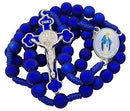 TALISMAN4U Deep Blue Rosary Beads Catholic Prayer Necklace with Saint Benedict Crucifix Our Lady of Grace Medal Religious Gift Rosary Pouch, Acrylic, No Gemstone