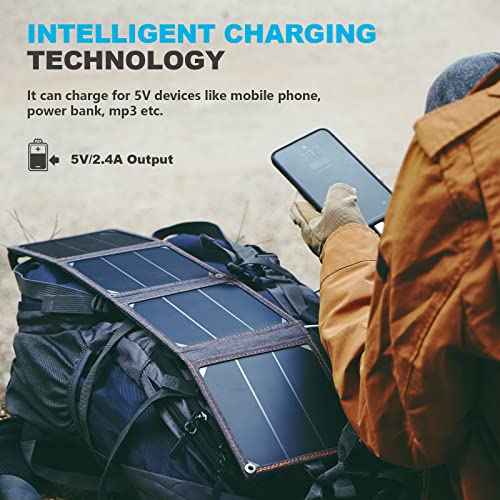 [Upgraded Tiny Solar Charger] BigBlue 14W SunPower Solar Panels with USB-A Port(5V/2.4A Max), IPX4 Waterproof, Portable Solar Phone Charger Compatible with iPhone X/8/7, Tablet, Samsung LG etc