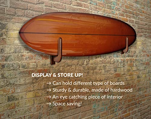 TESLYAR Surfboard Rack Holder Hooks Ash Tree Wood Eco-Friendly Display Natural Finish Snowboard Wakeboard (Big)
