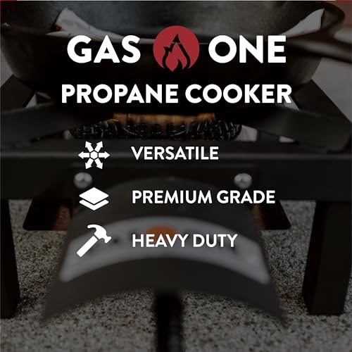 GasOne Single Propane Burner – Propane Burners for Outdoor Cooking with Heat Shield and Guard, Steel Braided Hose – High-Output Propane Burner Head for Camping, Tailgating, Home Brewing