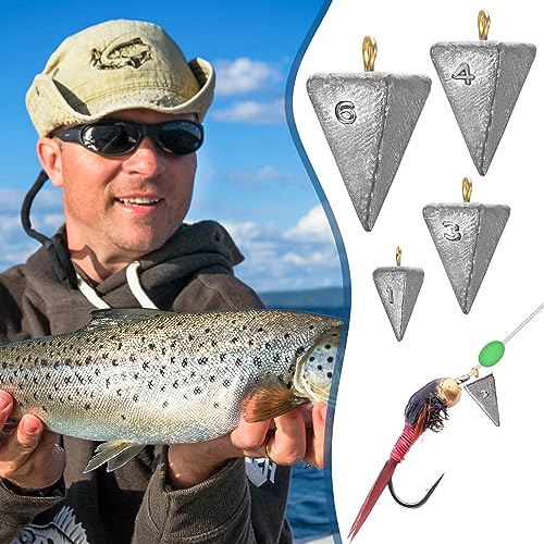 Zhanmai 21 Pcs Fishing Weights Sinker Kit Rig Fishing Weights Sinker Weights Pyramid Fishing Sinker Saltwater Fishing Sinkers Bass Fishing Casting in 1 oz, 3 oz, 4 oz, 6 oz