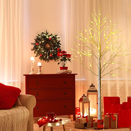 Costway Lighted Birch Tree, White Birch Tree w/Warm White LED Lights, Artificial Christmas Twig Tree for Holiday Festival Christmas Decoration, Artificial Christmas Birch Tree (1.8 M)